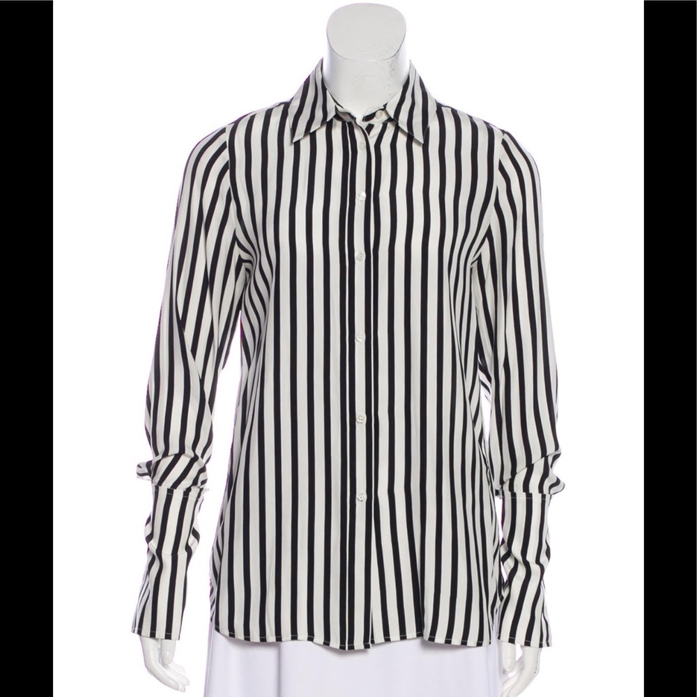 Frame Black White Silk Stripe Blouse Button Top